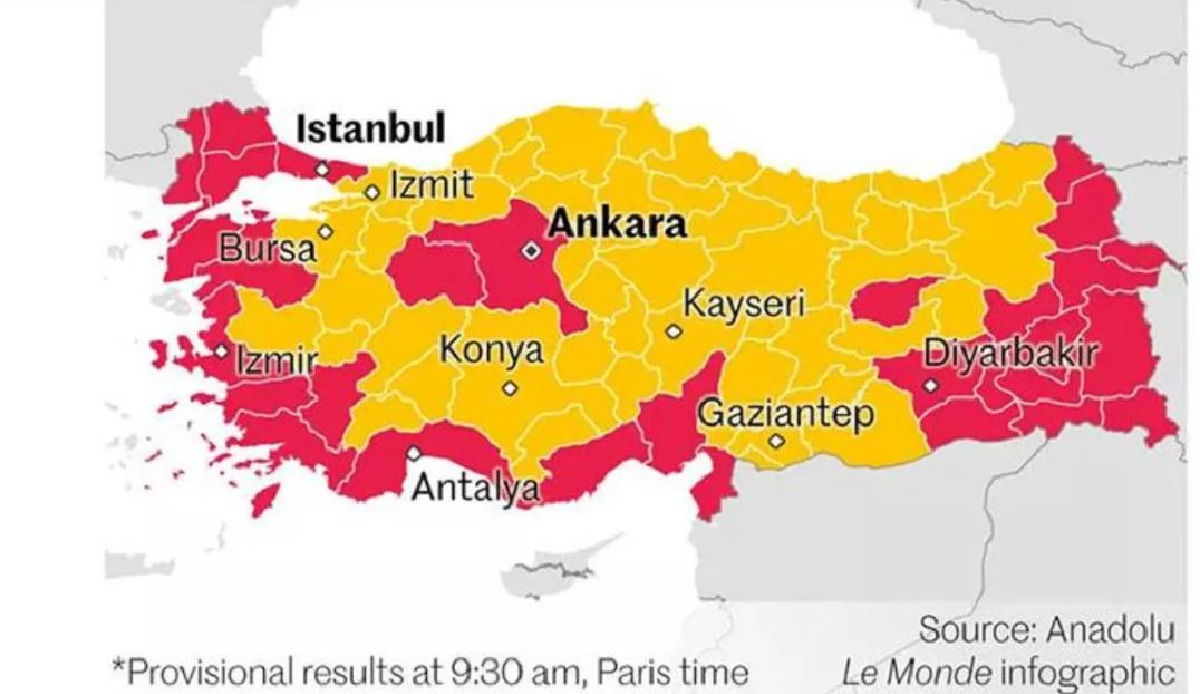 Türkiye election results map published by France caused an event