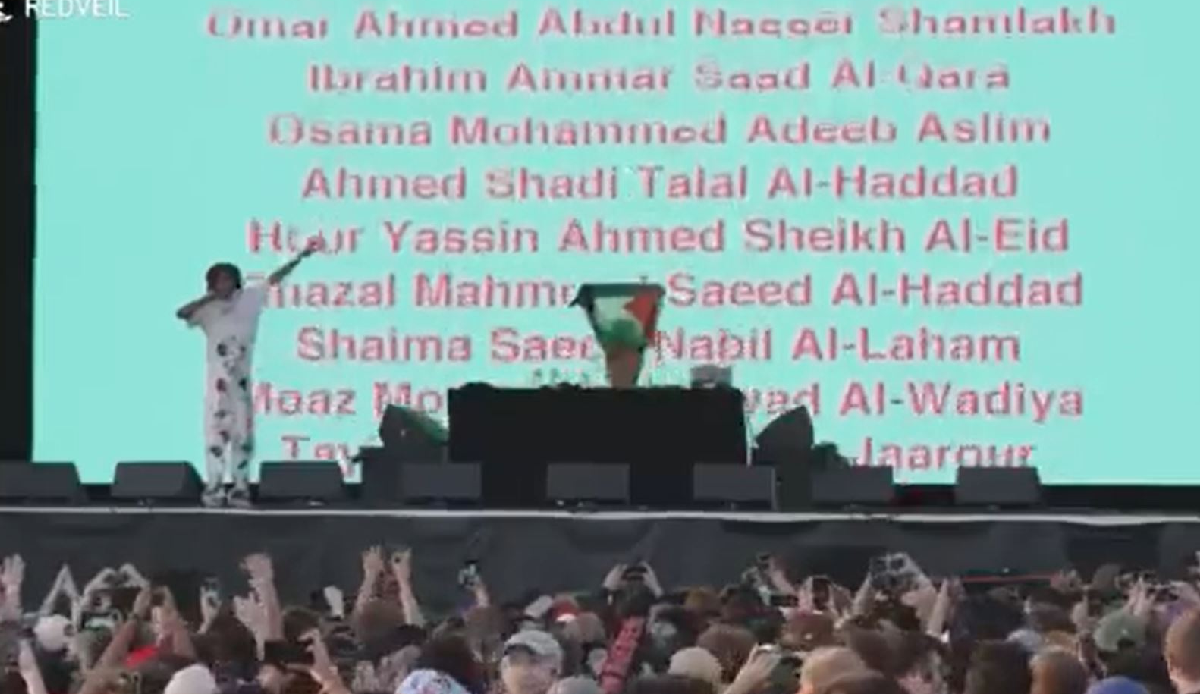 American rapper Redveil displays names of Gaza's child victims during concert